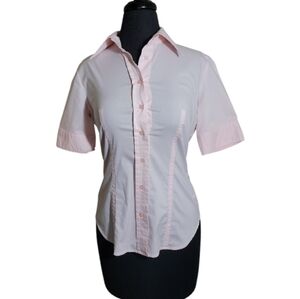 New York & Company pink stretch button down short sleeve shirt size small